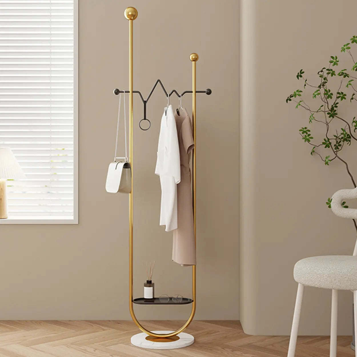 Black-Red Metal Loop Shelf Coat Stand