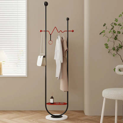 Black-Red Metal Loop Shelf Coat Stand