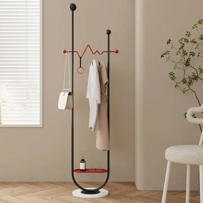 Black-Red Metal Loop Shelf Coat Stand