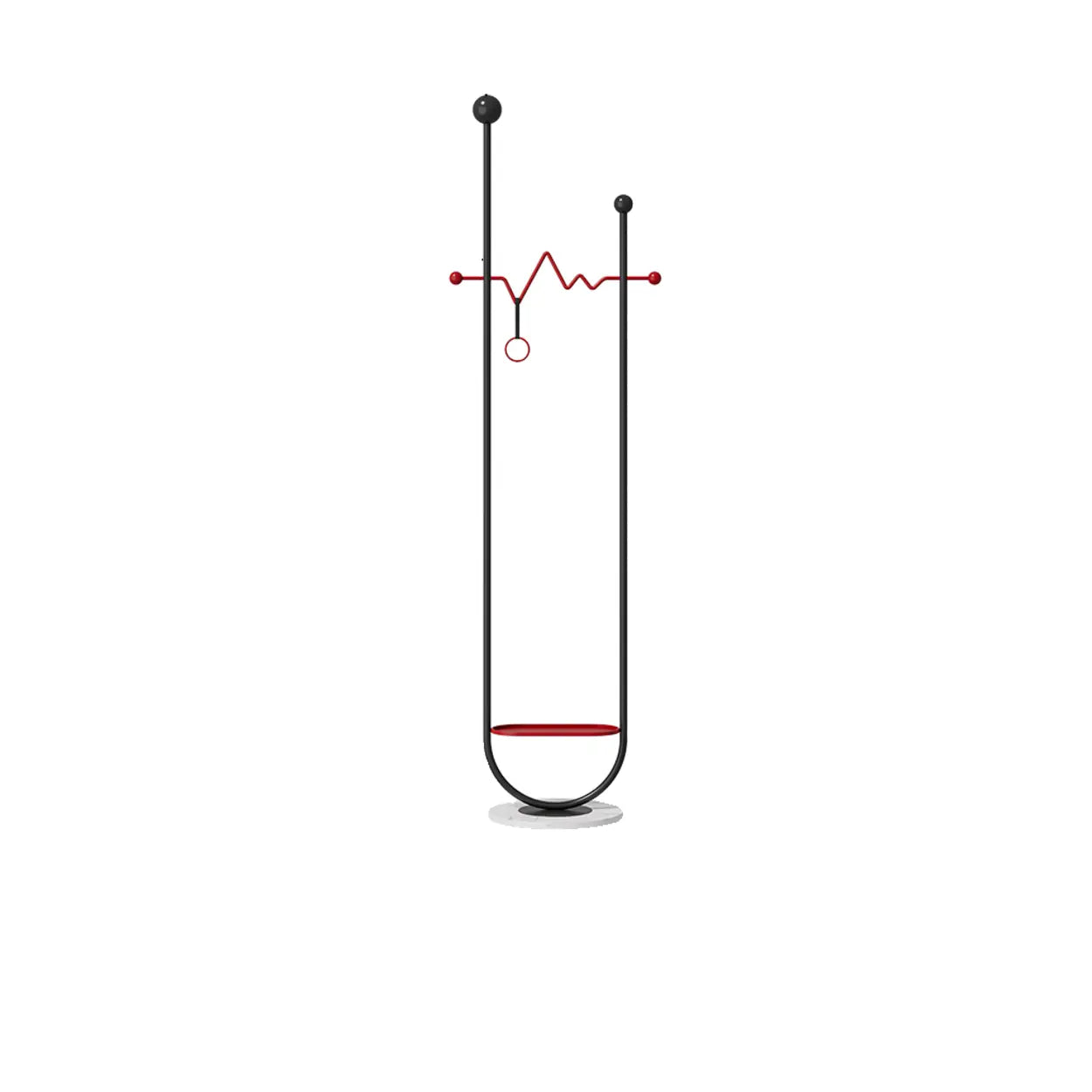 Black-Red Metal Loop Shelf Coat Stand