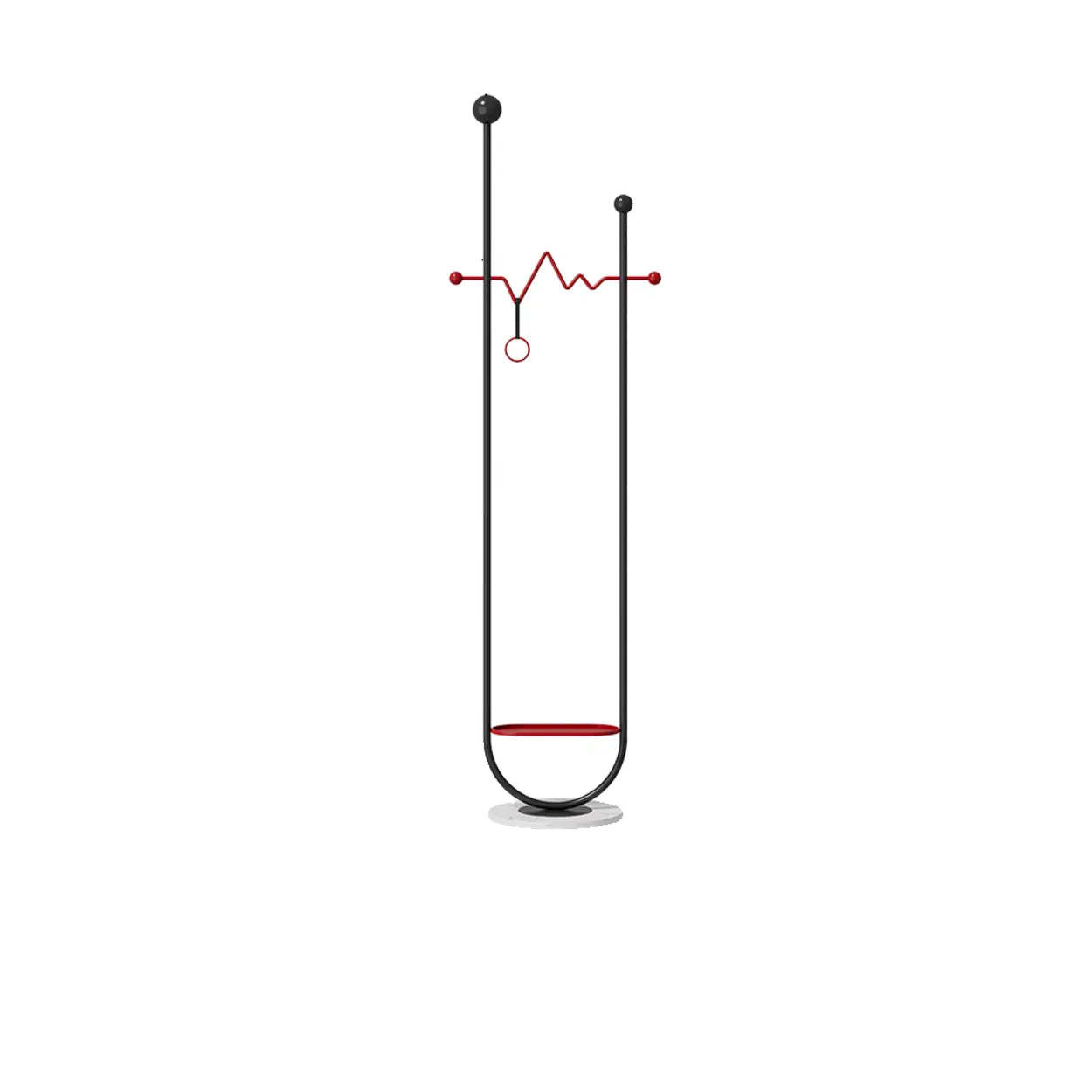 Black-Red Metal Loop Shelf Coat Stand