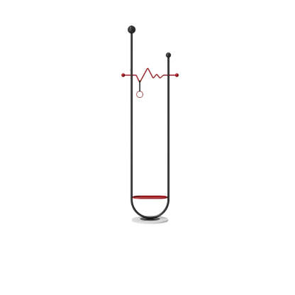 Black-Red Metal Loop Shelf Coat Stand