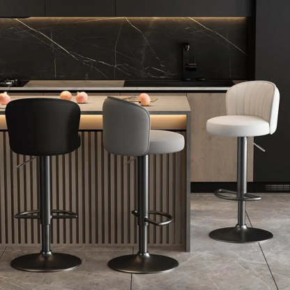 Black Round Leather Bar Stool with Metal Frame — Black / Black