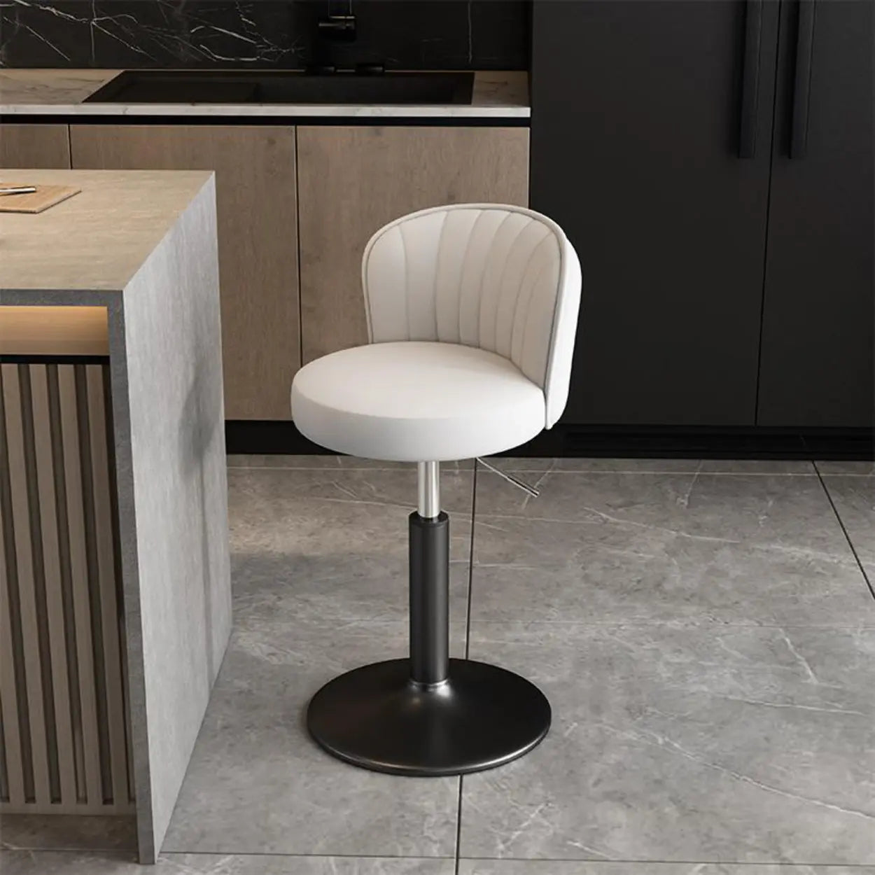 Black Round Leather Bar Stool with Metal Frame — Light Brown / Gold