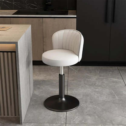 Black Round Leather Bar Stool with Metal Frame — Light Brown / Gold