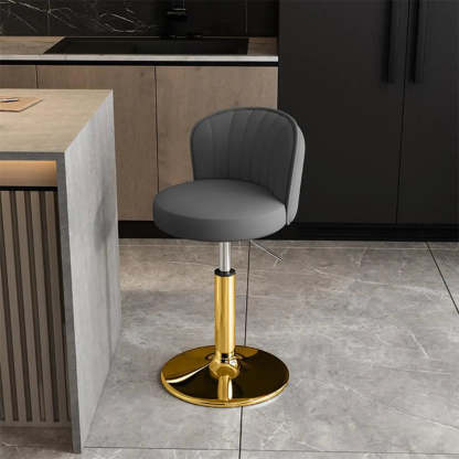Black Round Leather Bar Stool with Metal Frame — Light Brown / Silver