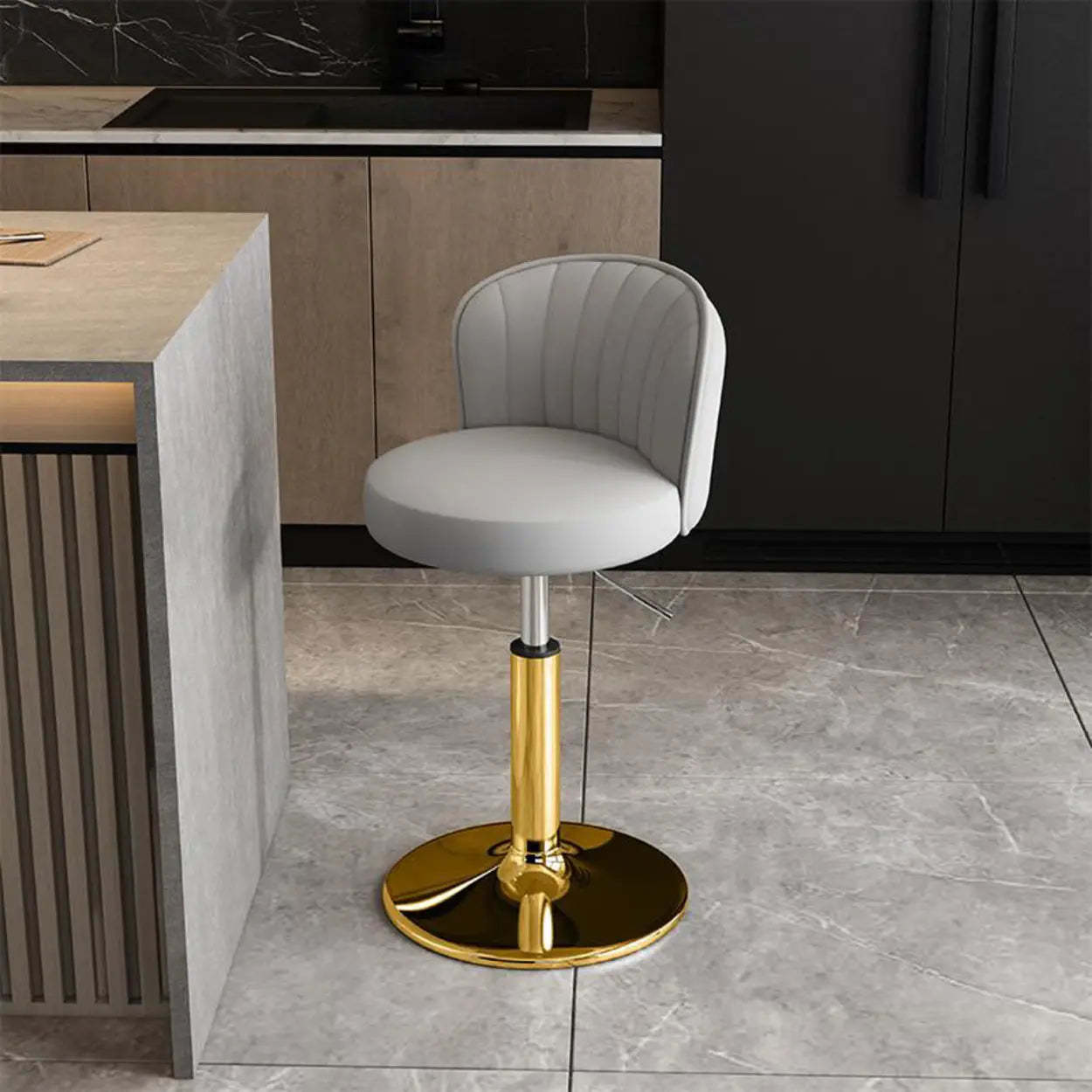 Black Round Leather Bar Stool with Metal Frame — Blue / Black
