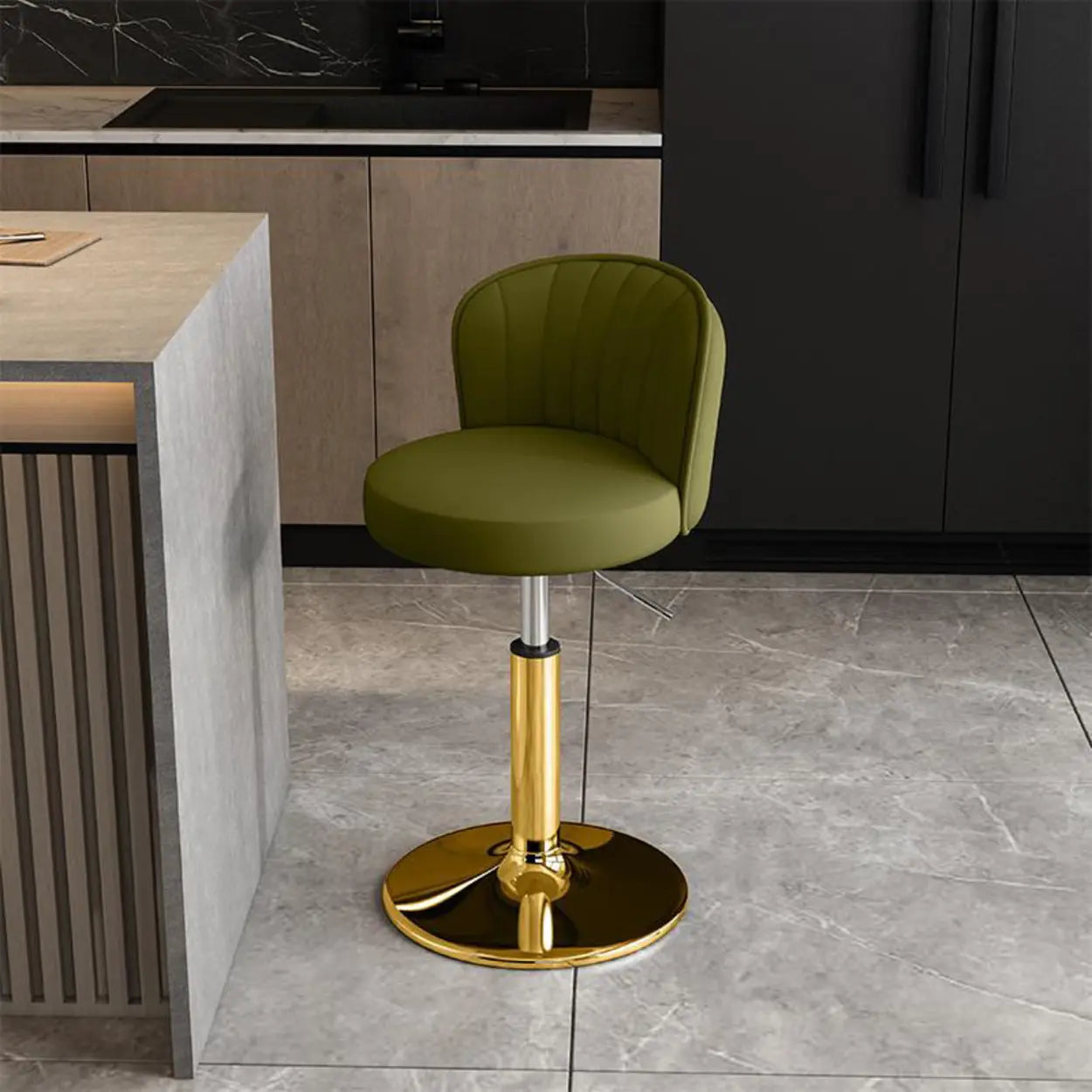Black Round Leather Bar Stool with Metal Frame — Blue / Silver