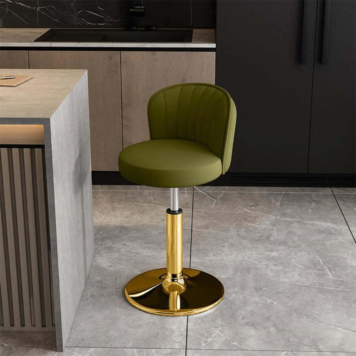 Black Round Leather Bar Stool with Metal Frame — Blue / Silver