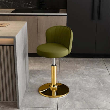 Black Round Leather Bar Stool with Metal Frame — Blue / Silver