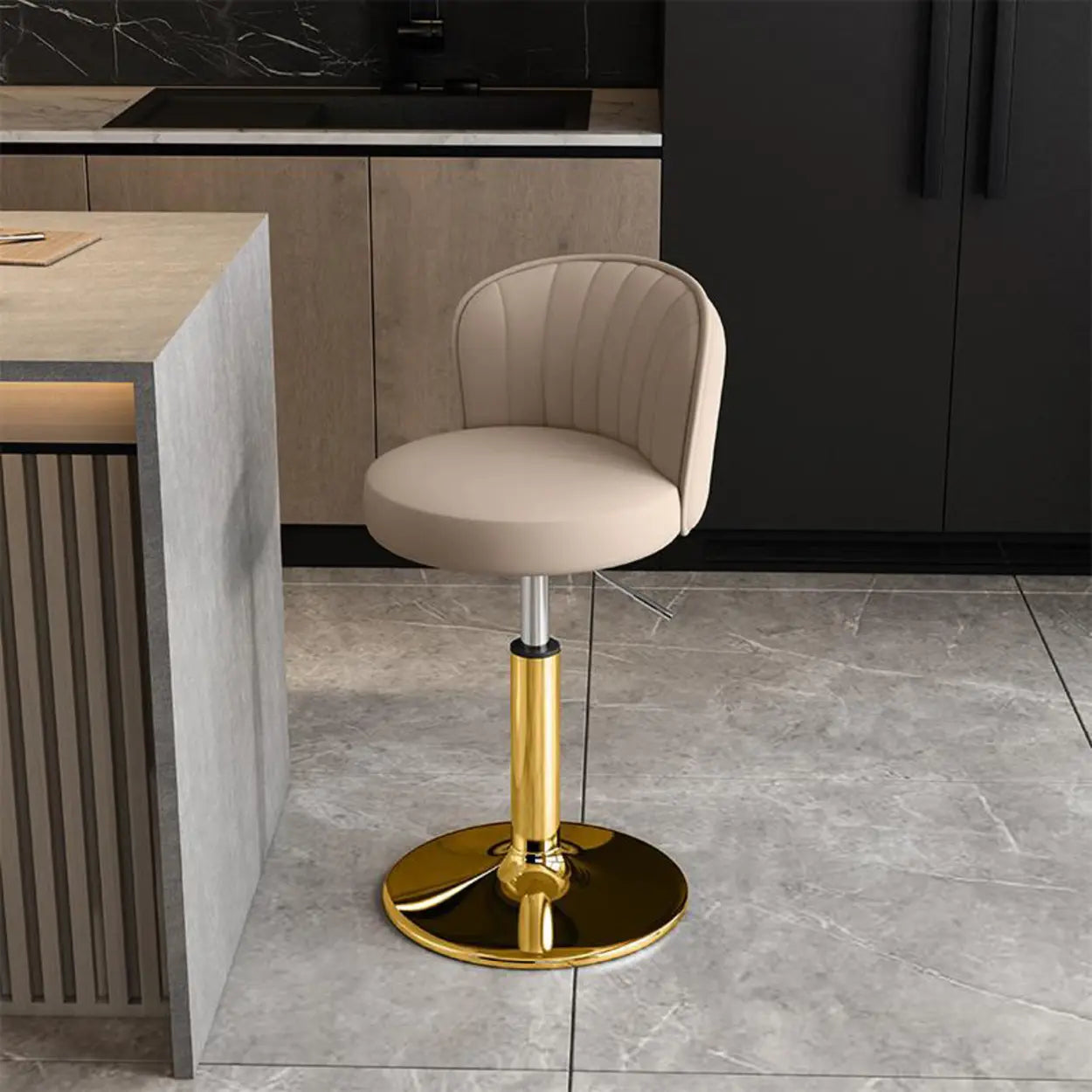 Black Round Leather Bar Stool with Metal Frame — Blue / Silver
