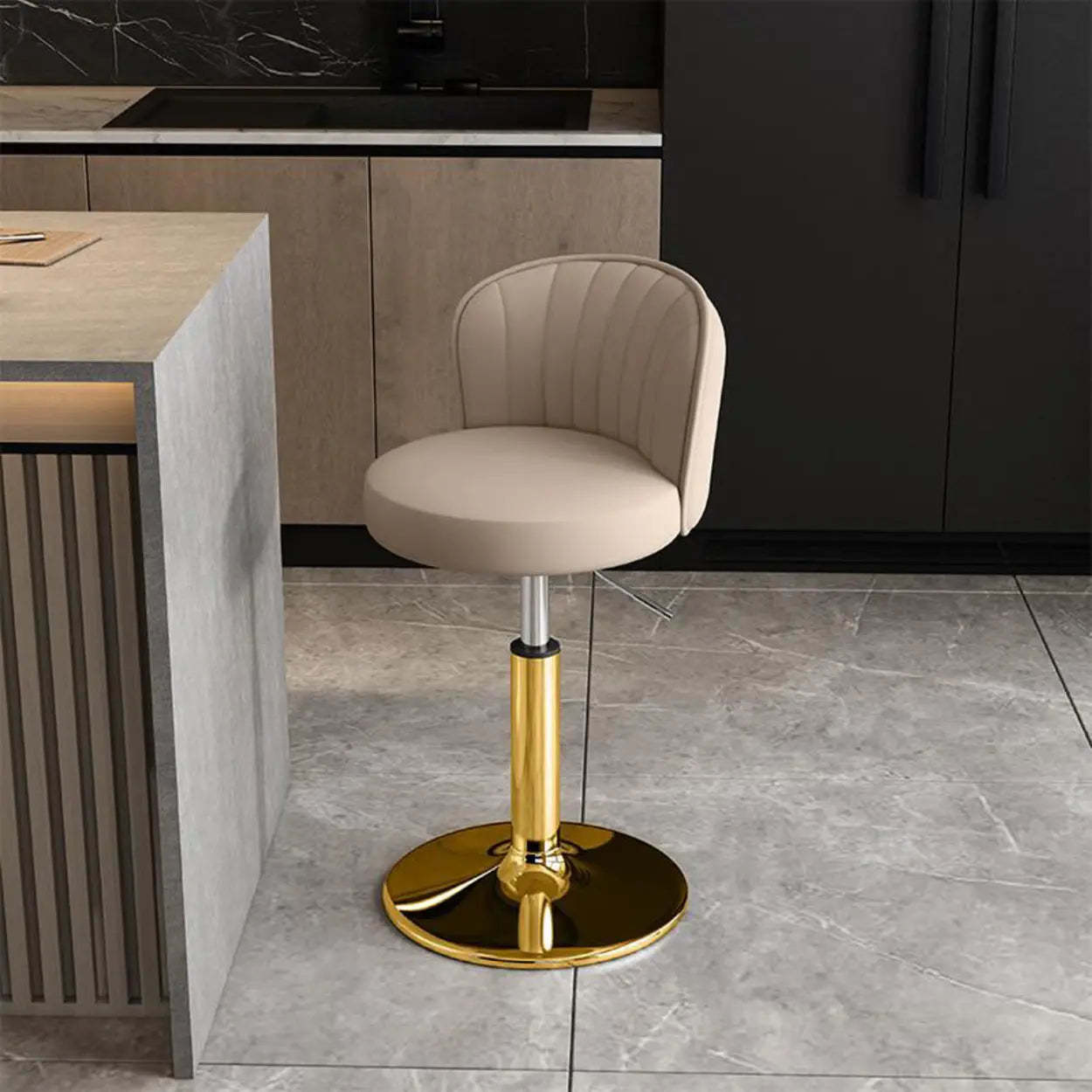 Black Round Leather Bar Stool with Metal Frame — Blue / Silver