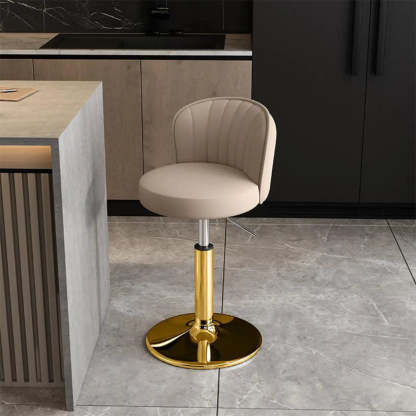 Black Round Leather Bar Stool with Metal Frame — Blue / Silver