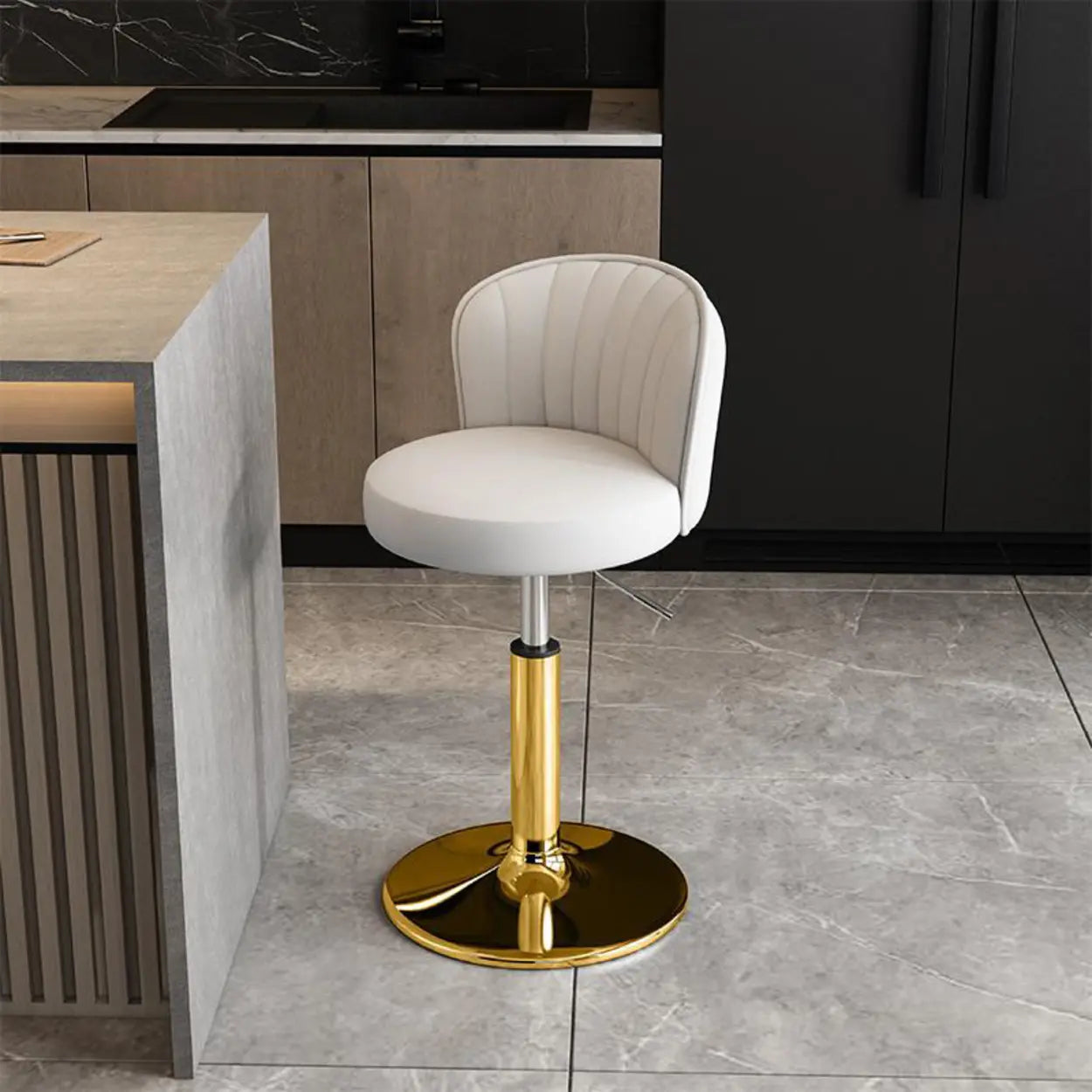 Black Round Leather Bar Stool with Metal Frame — Green / Black