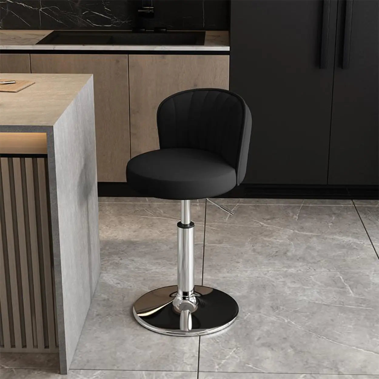 Black Round Leather Bar Stool with Metal Frame — Green / Black