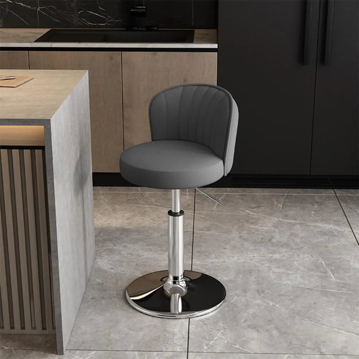 Black Round Leather Bar Stool with Metal Frame — Green / Gold