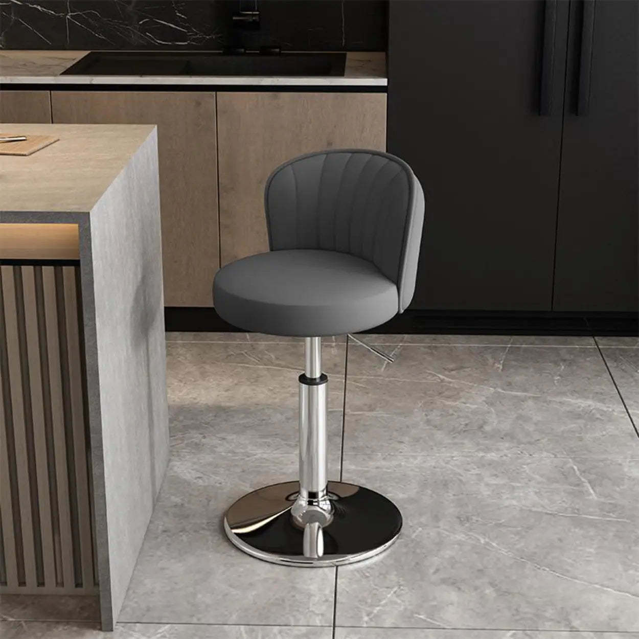 Black Round Leather Bar Stool with Metal Frame — Green / Gold