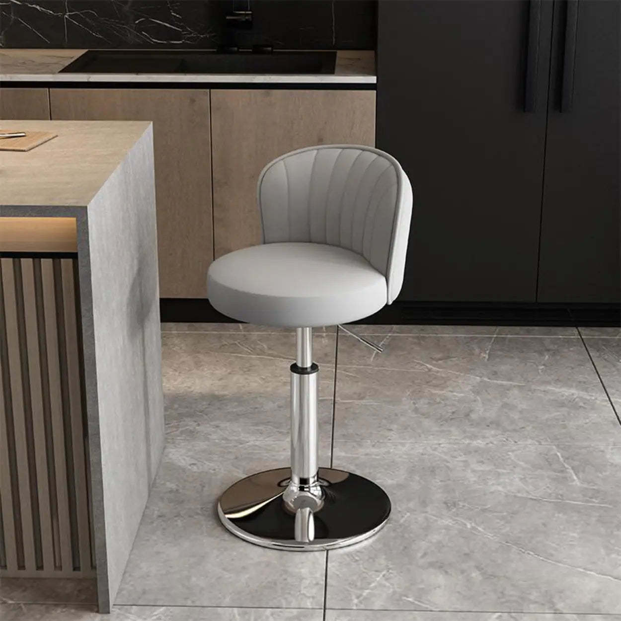 Black Round Leather Bar Stool with Metal Frame — Green / Gold