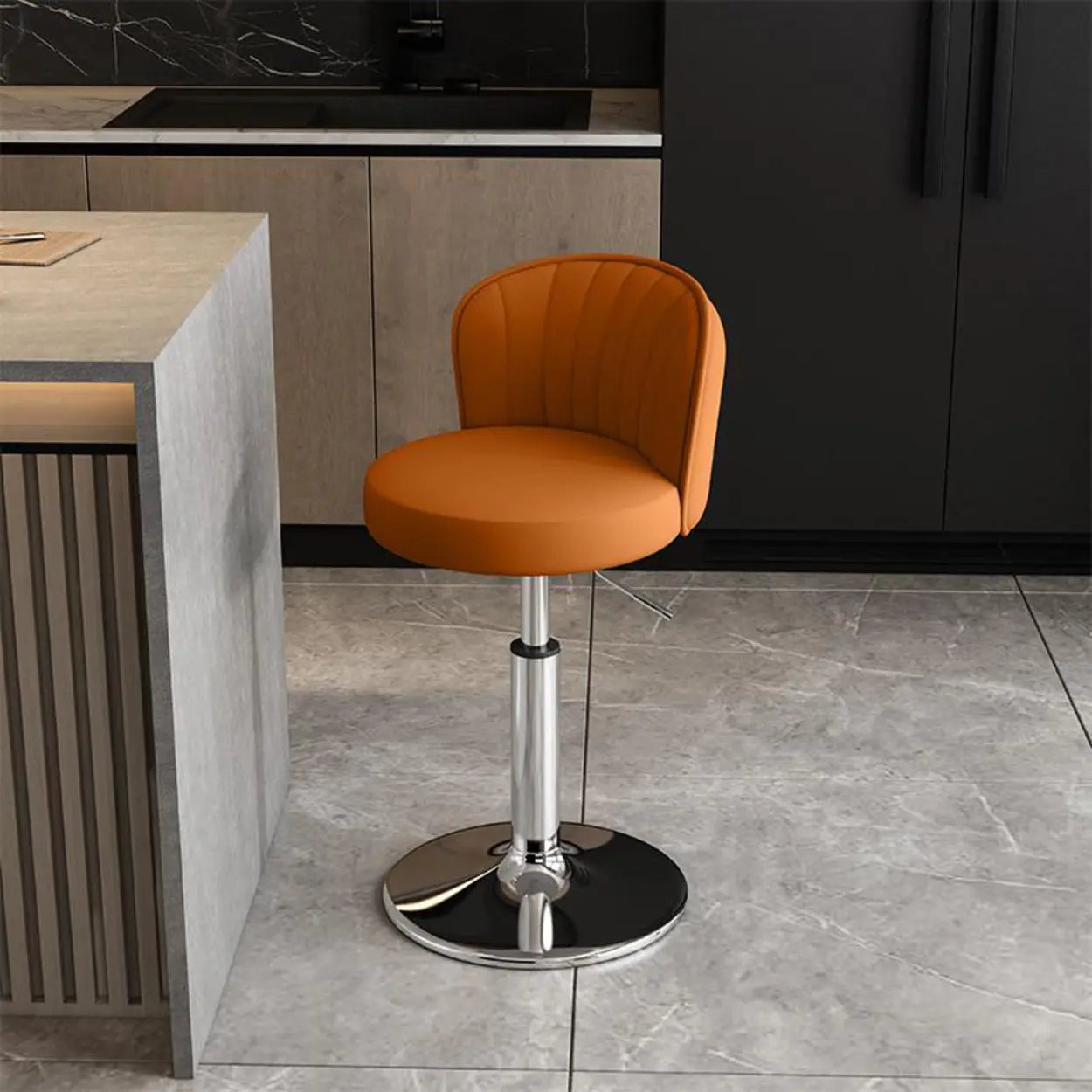 Black Round Leather Bar Stool with Metal Frame — Green / Silver