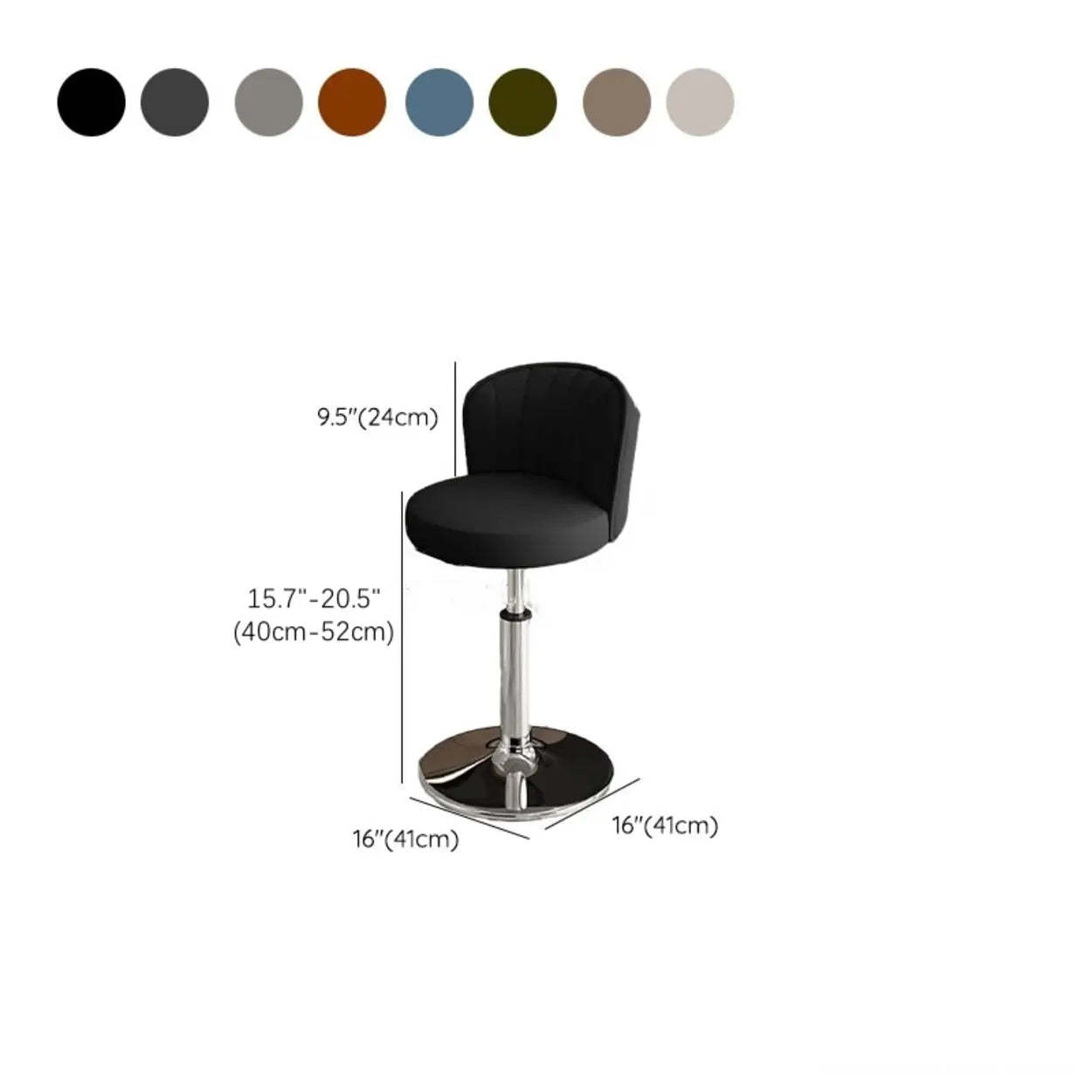 Black Round Leather Bar Stool with Metal Frame