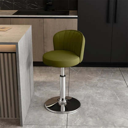 Black Round Leather Bar Stool with Metal Frame — Orange / Black