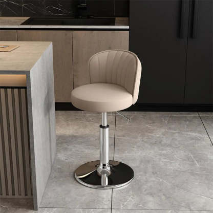 Black Round Leather Bar Stool with Metal Frame — Orange / Black