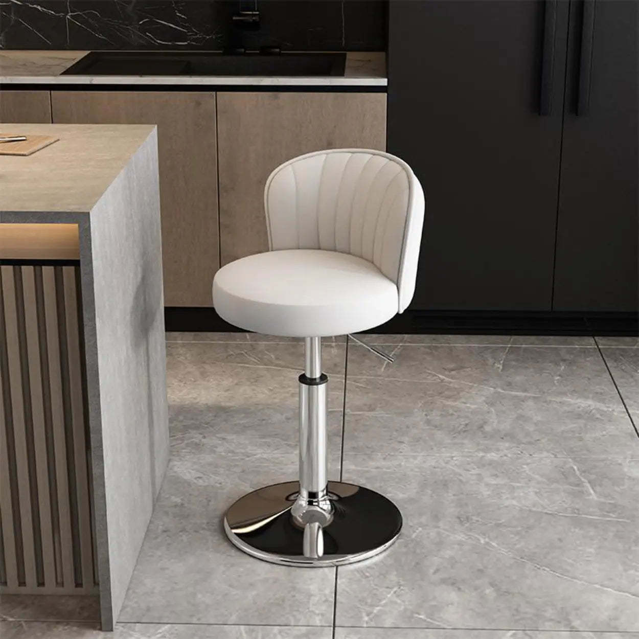 Black Round Leather Bar Stool with Metal Frame — Orange / Gold
