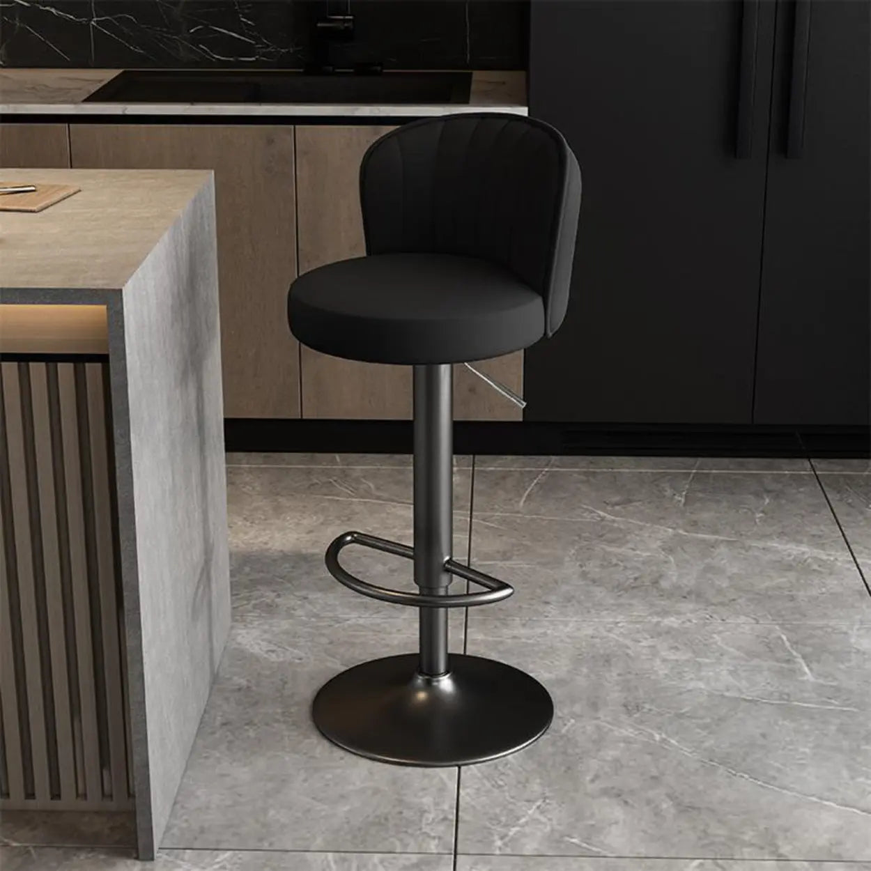 Black Round Leather Bar Stool with Metal Frame — Orange / Gold