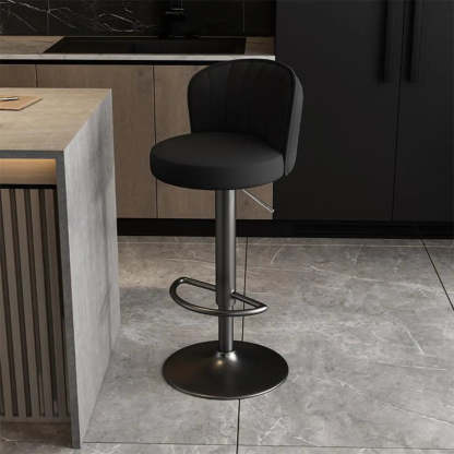 Black Round Leather Bar Stool with Metal Frame — Orange / Gold