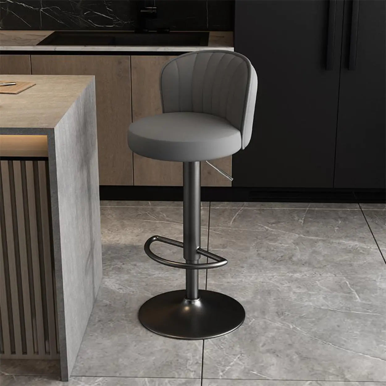 Black Round Leather Bar Stool with Metal Frame — Orange / Silver