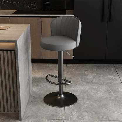 Black Round Leather Bar Stool with Metal Frame — Orange / Silver
