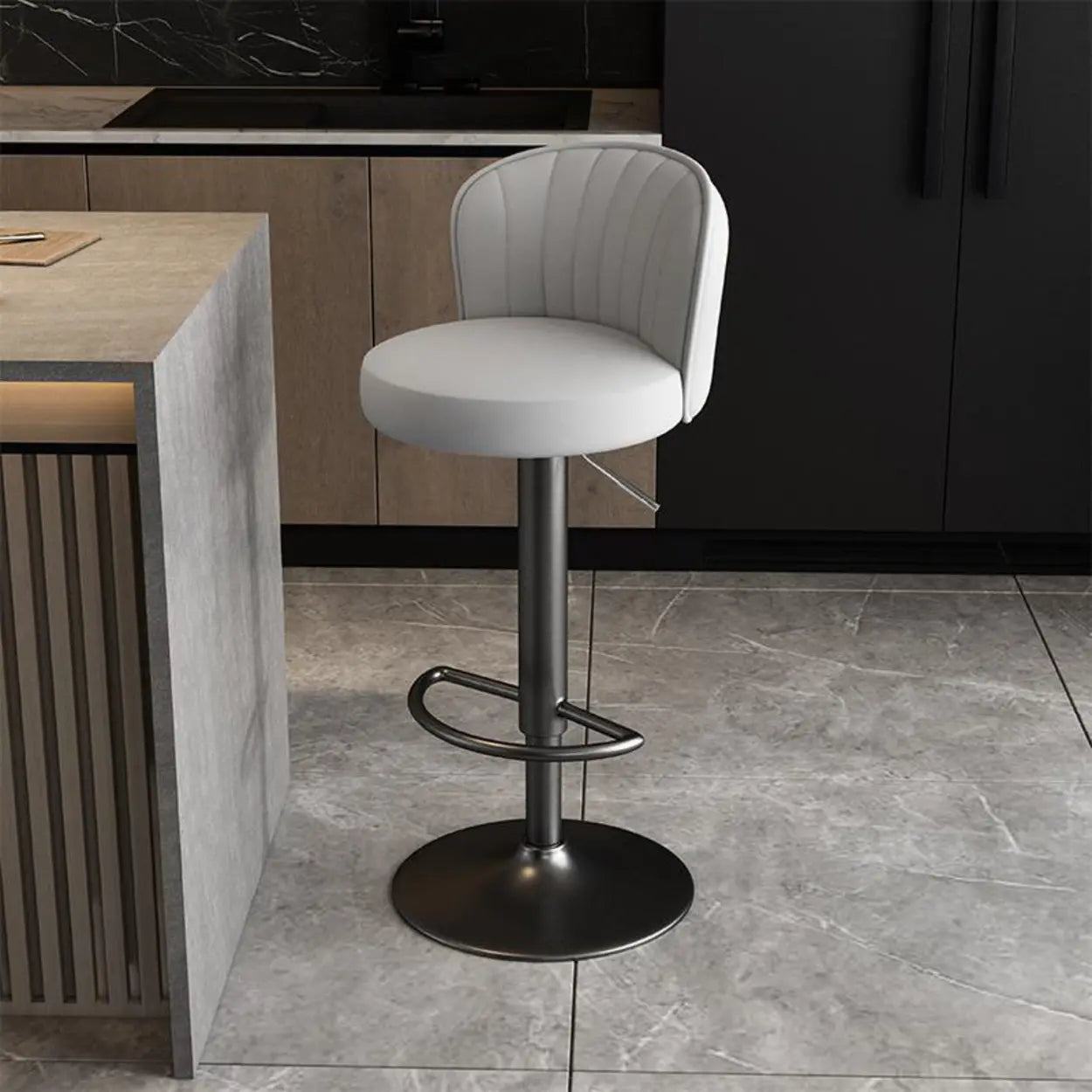 Black Round Leather Bar Stool with Metal Frame — Orange / Silver