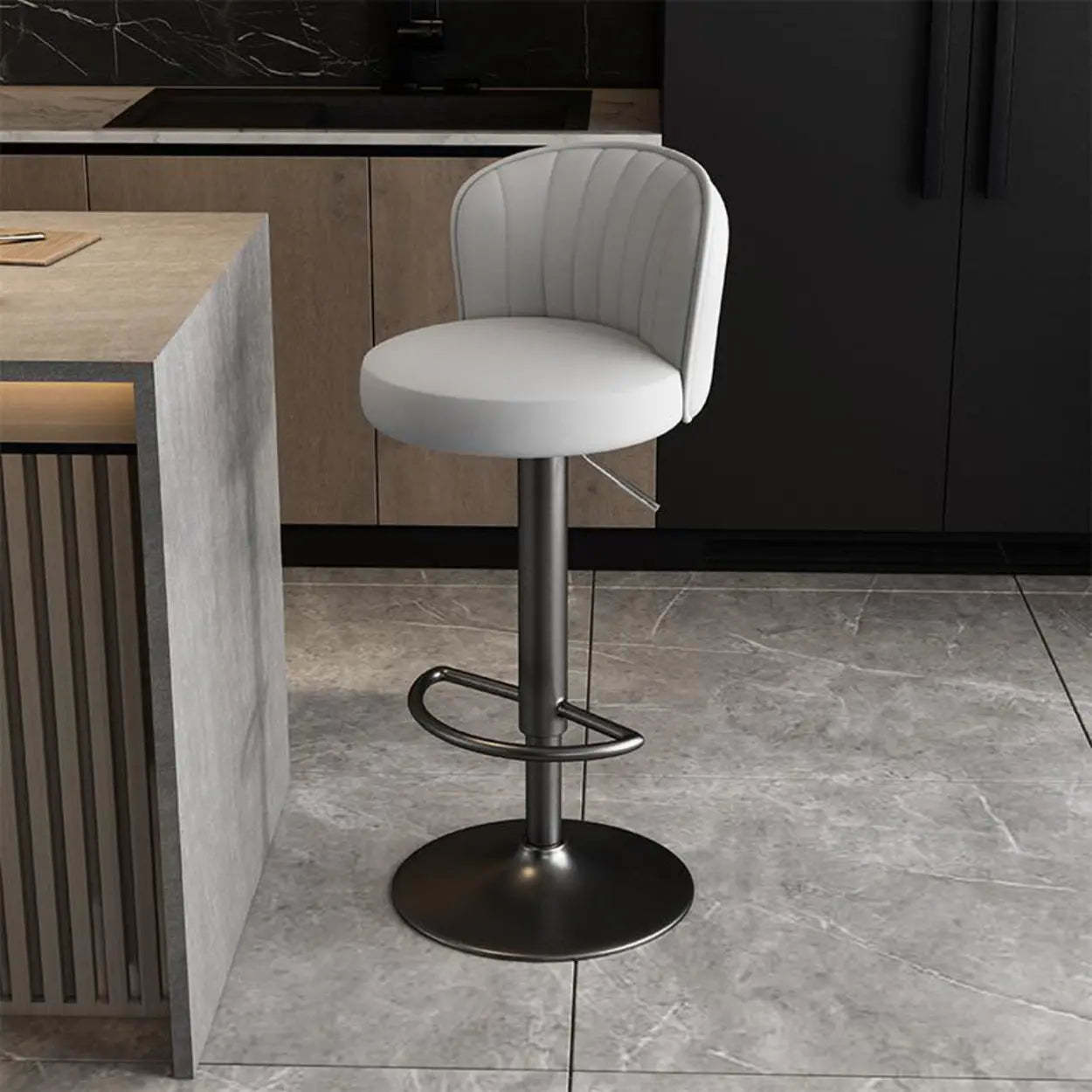 Black Round Leather Bar Stool with Metal Frame — Orange / Silver