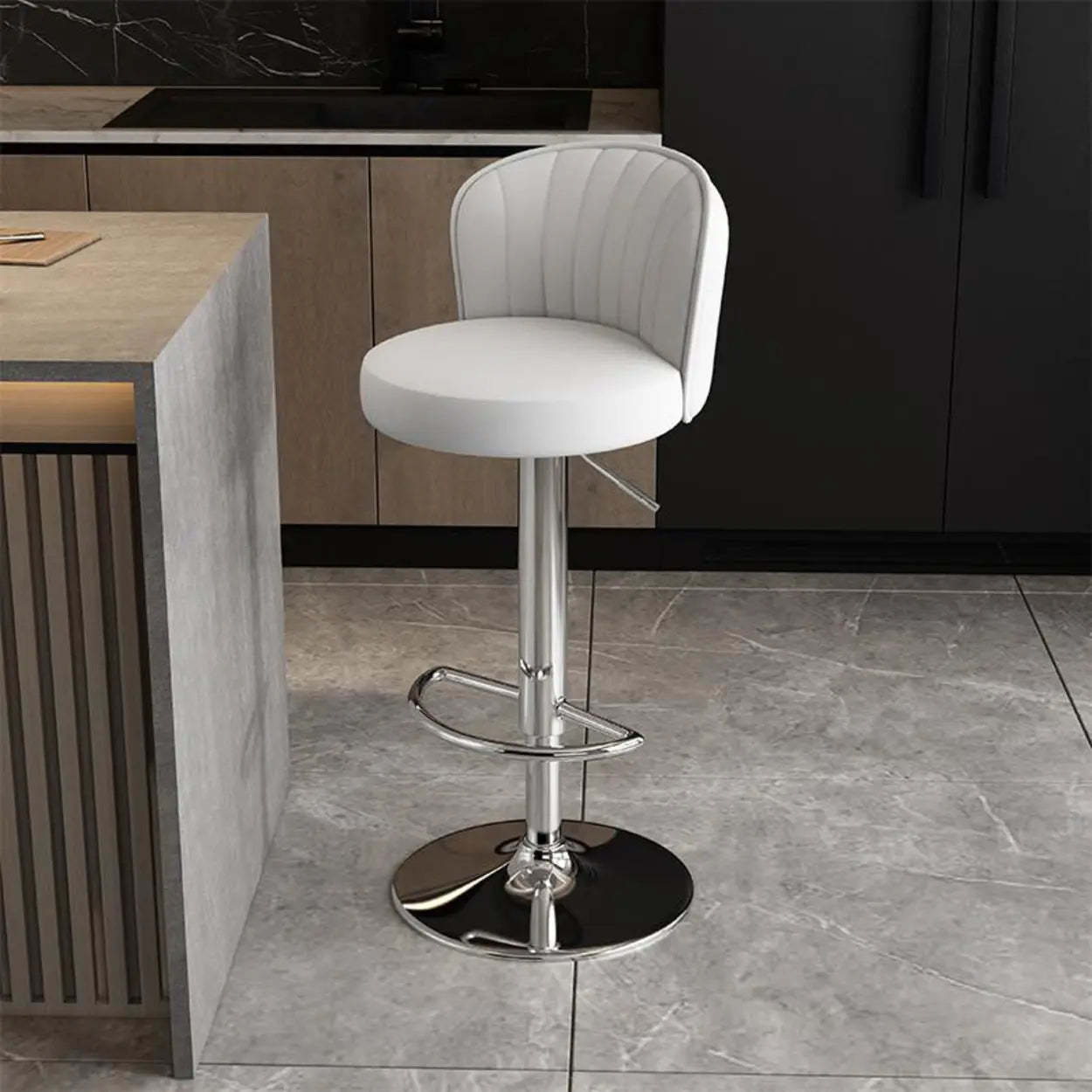 Black Round Leather Bar Stool with Metal Frame — Black / Gold