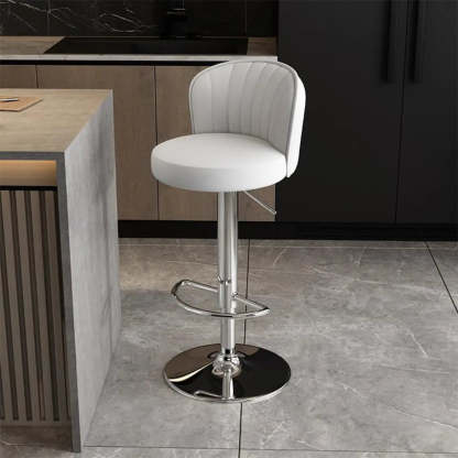 Black Round Leather Bar Stool with Metal Frame — Black / Gold