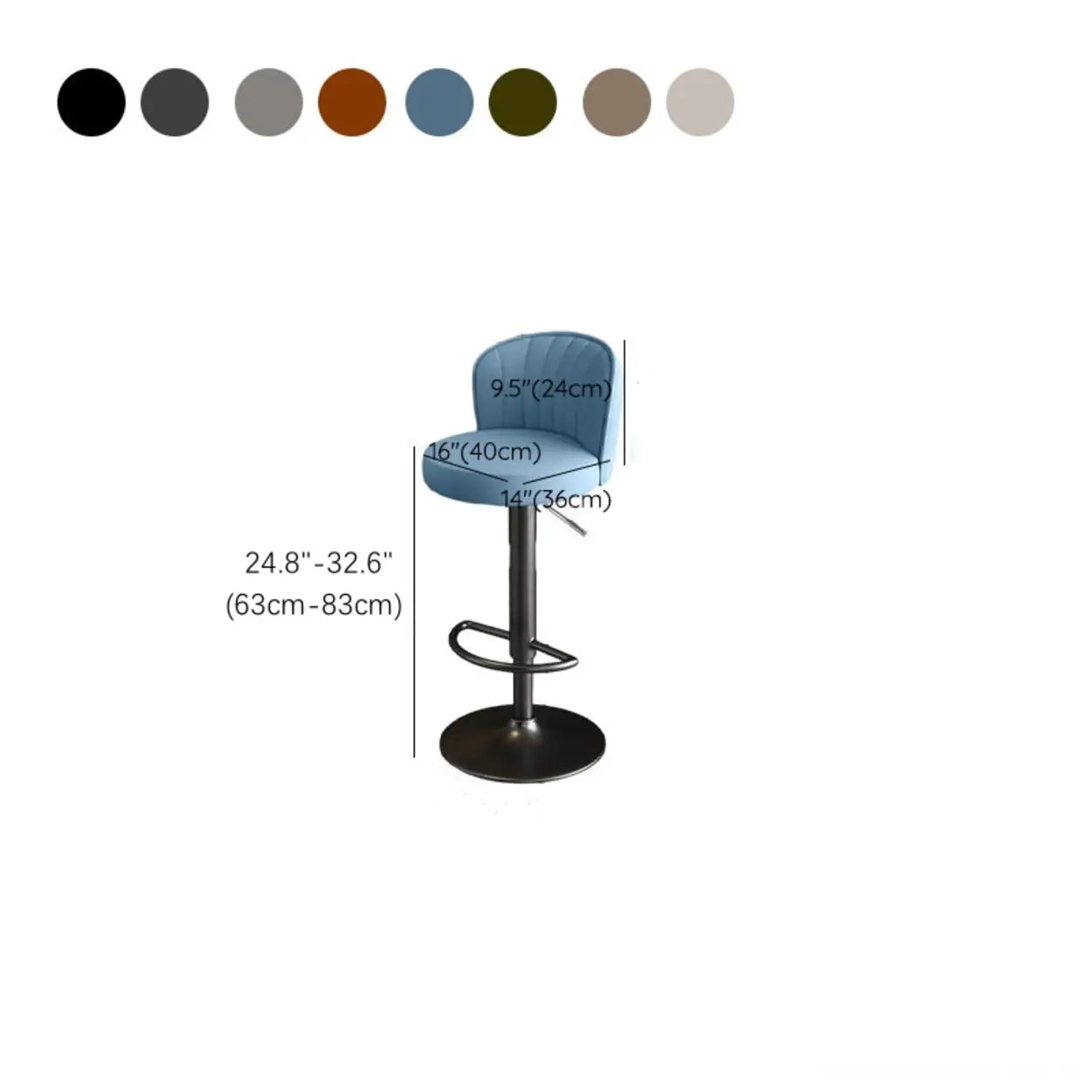 Black Round Leather Bar Stool with Metal Frame