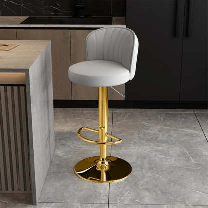 Black Round Leather Bar Stool with Metal Frame — Light Gray / Black