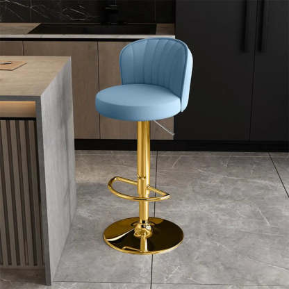 Black Round Leather Bar Stool with Metal Frame — Light Gray / Gold