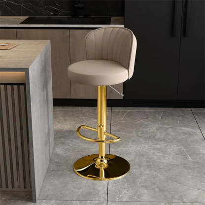 Black Round Leather Bar Stool with Metal Frame — Light Gray / Silver