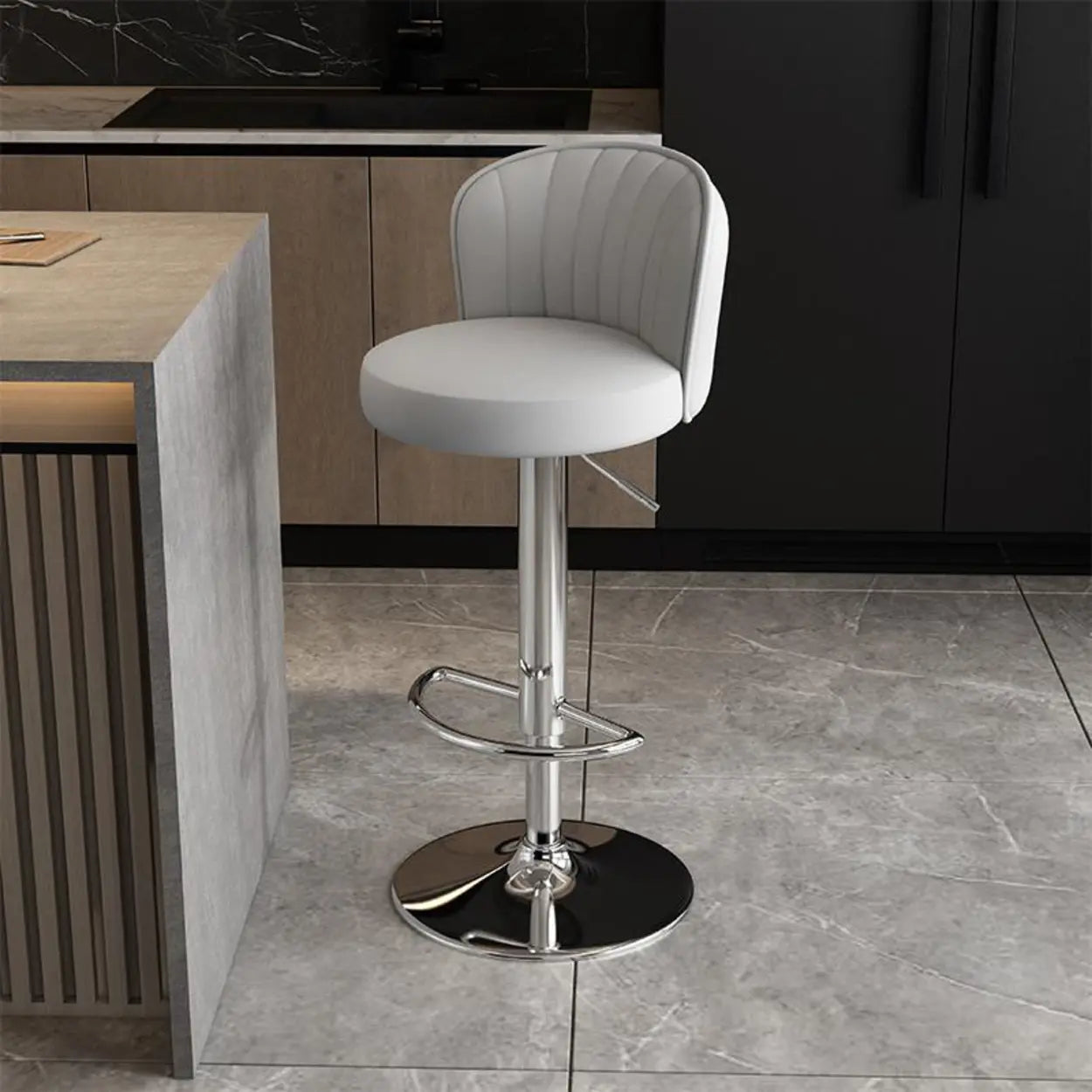 Black Round Leather Bar Stool with Metal Frame