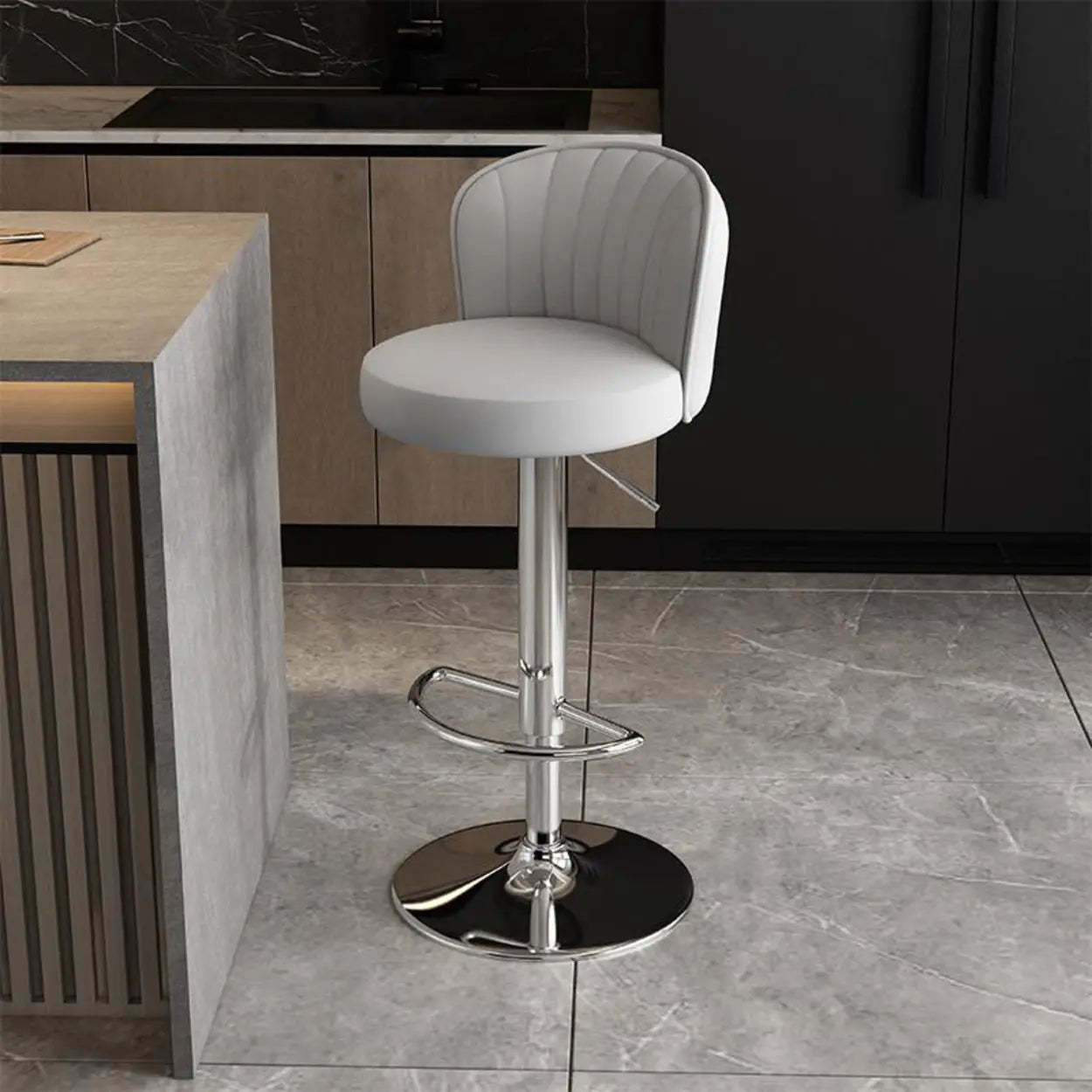 Black Round Leather Bar Stool with Metal Frame