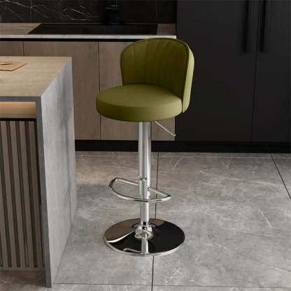 Black Round Leather Bar Stool with Metal Frame