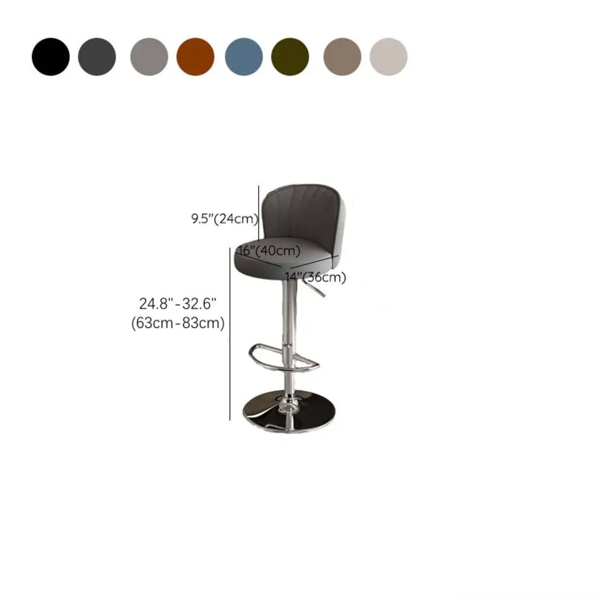Black Round Leather Bar Stool with Metal Frame