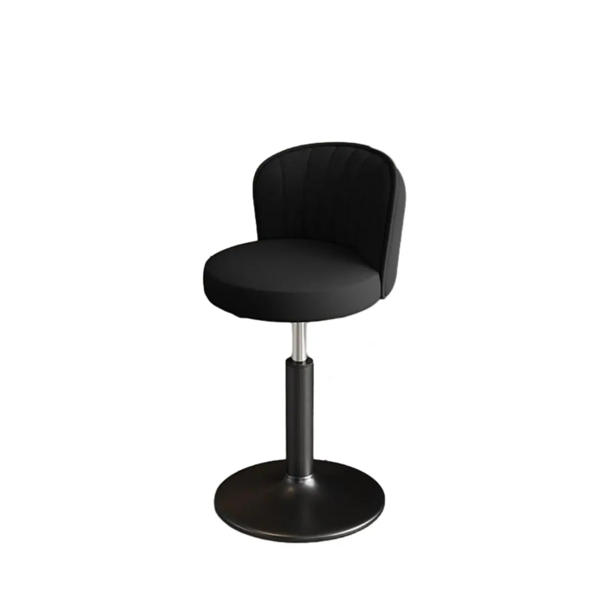 Black Round Leather Bar Stool with Metal Frame — Off-White / Gold