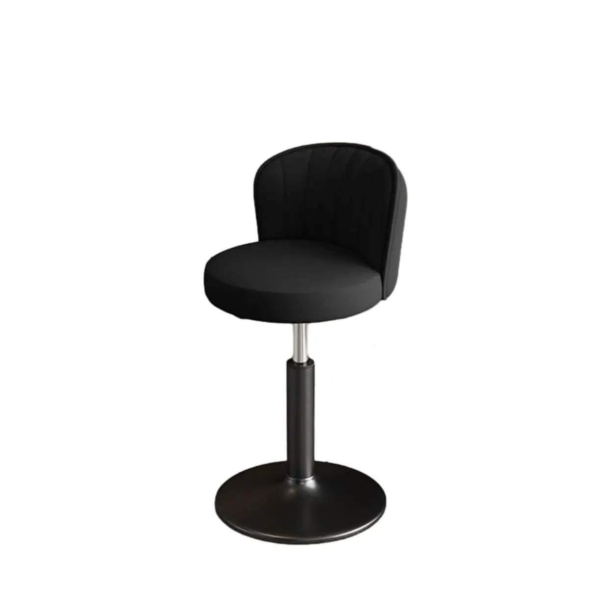 Black Round Leather Bar Stool with Metal Frame — Off-White / Gold