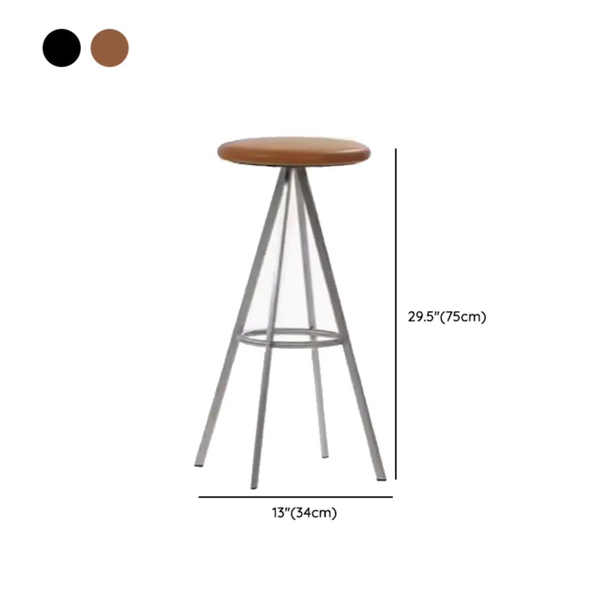 Black Round Leather Metal Backless Bistro Bar Stool