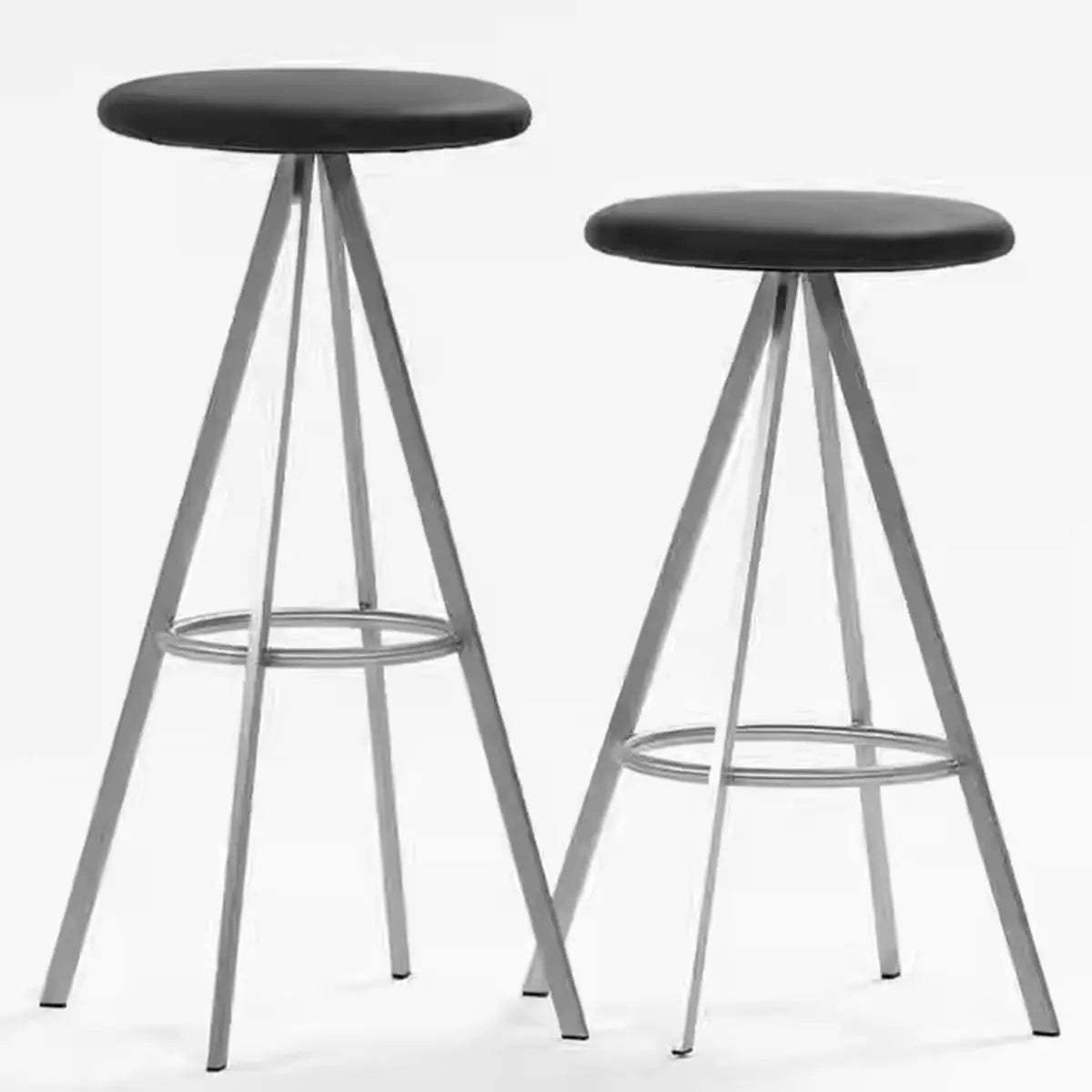 Black Round Leather Metal Backless Bistro Bar Stool