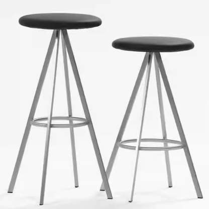 Black Round Leather Metal Backless Bistro Bar Stool