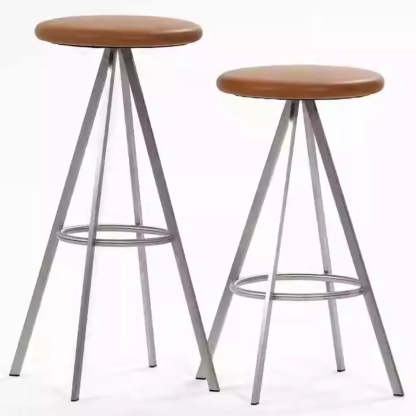 Black Round Leather Metal Backless Bistro Bar Stool