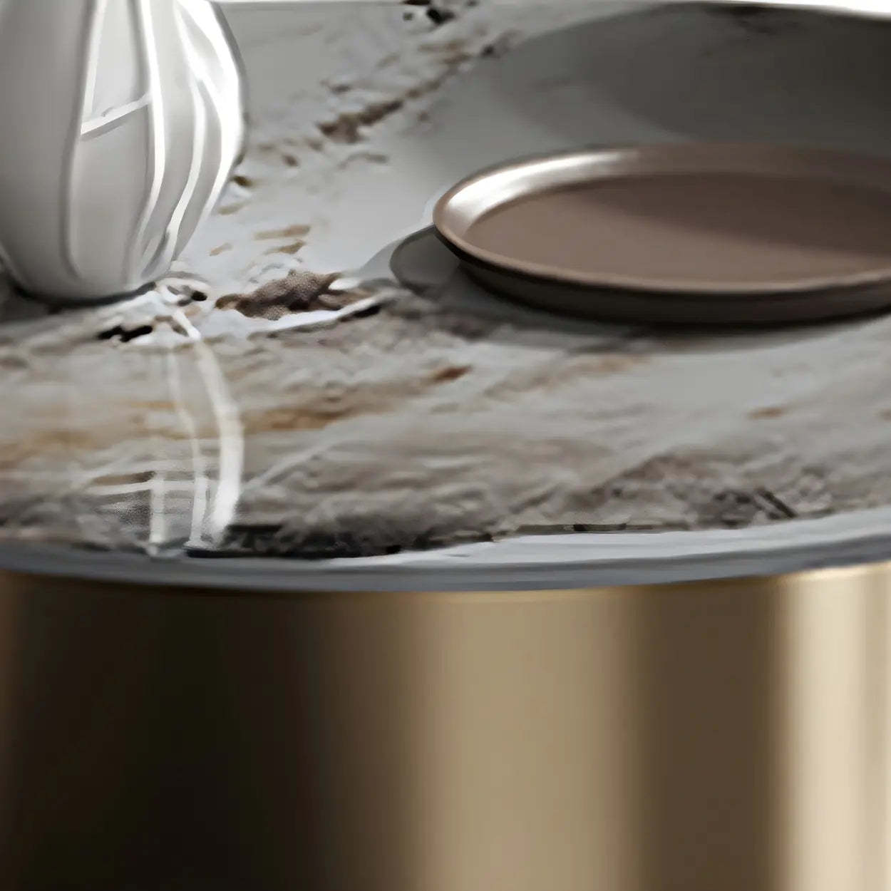 Black Round Stone-Top Metal Nesting Coffee Table — Gold